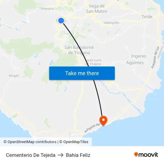 Cementerio De Tejeda to Bahia Feliz map
