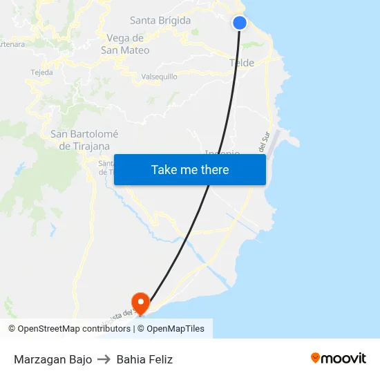 Marzagan Bajo to Bahia Feliz map
