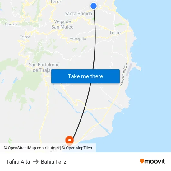 Tafira Alta to Bahia Feliz map