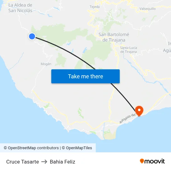 Cruce Tasarte to Bahia Feliz map