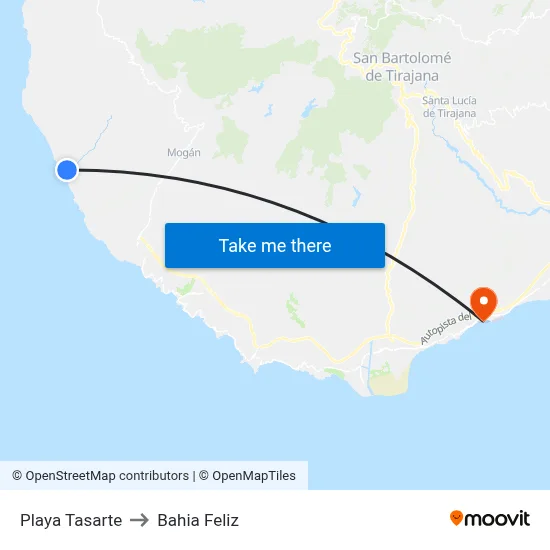 Playa Tasarte to Bahia Feliz map