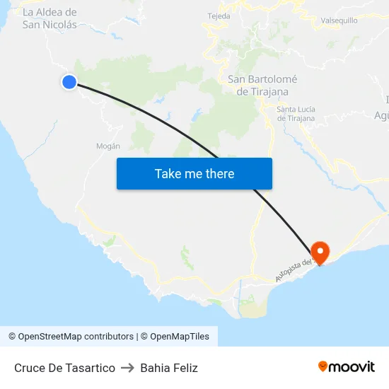 Cruce De Tasartico to Bahia Feliz map