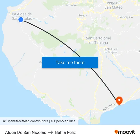 Aldea De San Nicolás to Bahia Feliz map