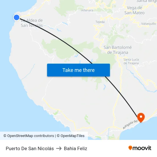 Puerto De San Nicolás to Bahia Feliz map