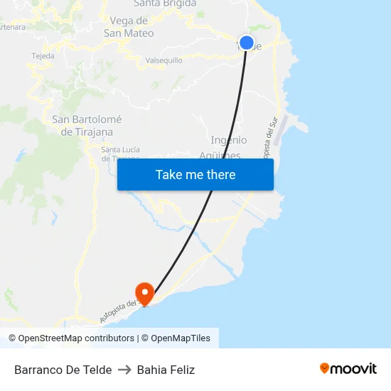 Barranco De Telde to Bahia Feliz map