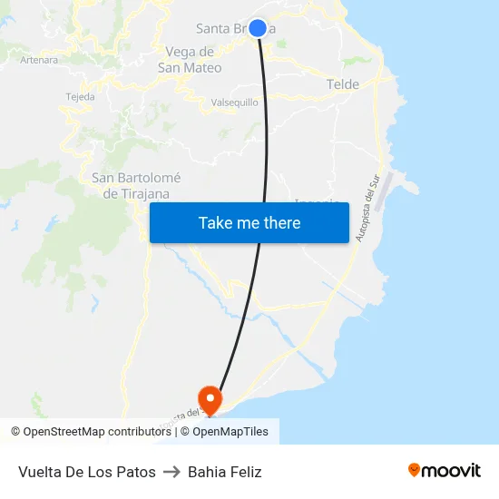 Vuelta De Los Patos to Bahia Feliz map