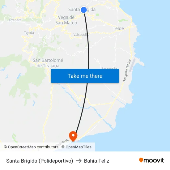 Santa Brigida (Polideportivo) to Bahia Feliz map