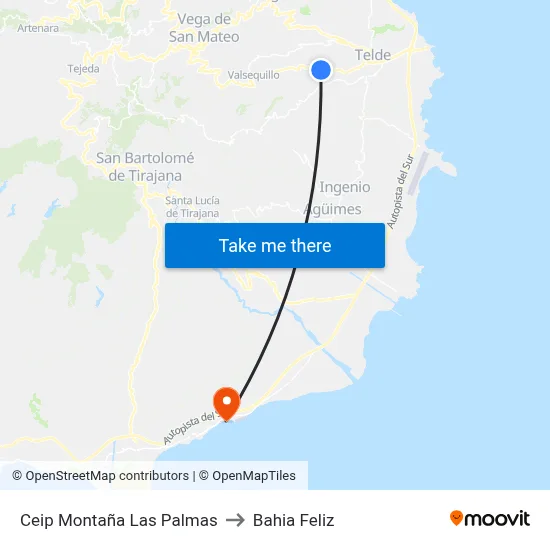 Ceip Montaña Las Palmas to Bahia Feliz map
