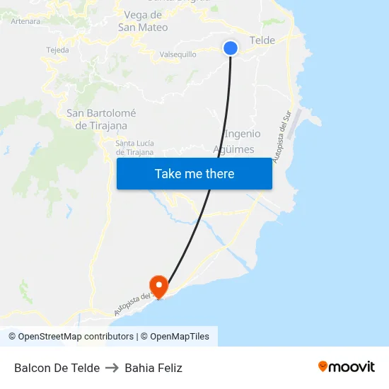 Balcon De Telde to Bahia Feliz map