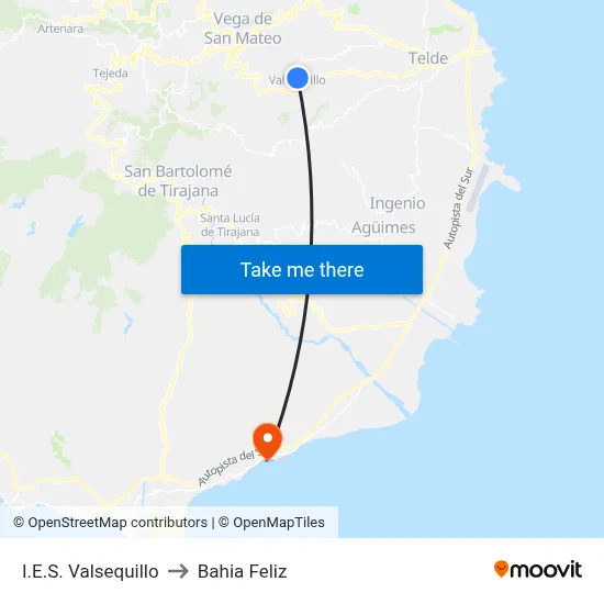 I.E.S. Valsequillo to Bahia Feliz map