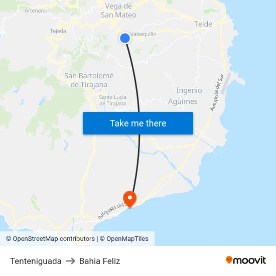 Tenteniguada to Bahia Feliz map