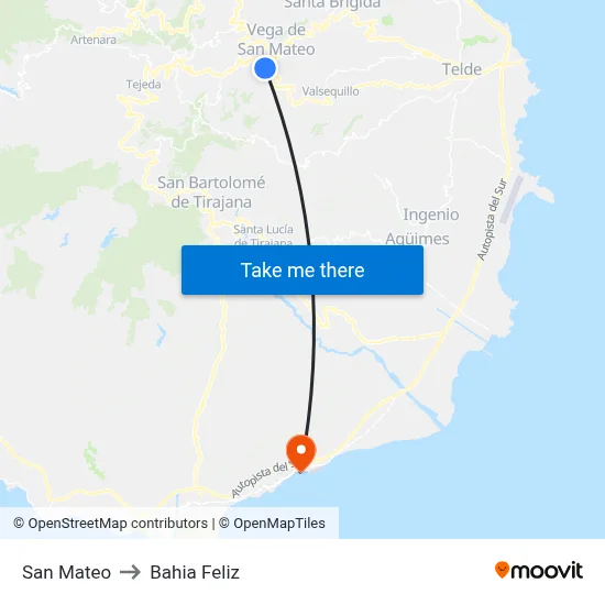 San Mateo to Bahia Feliz map