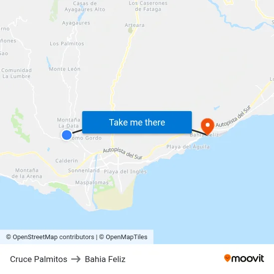 Cruce Palmitos to Bahia Feliz map