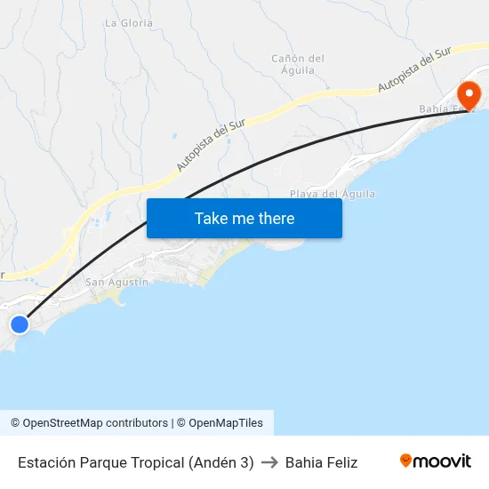 Estación Parque Tropical (Andén 3) to Bahia Feliz map