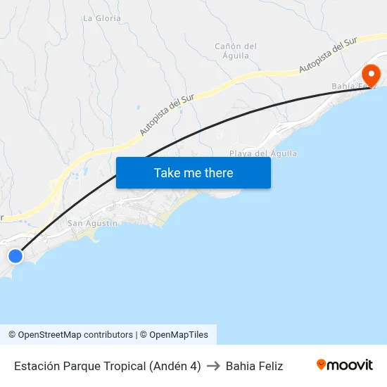 Estación Parque Tropical (Andén 4) to Bahia Feliz map
