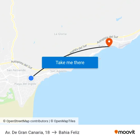 Av. De Gran Canaria, 18 to Bahia Feliz map