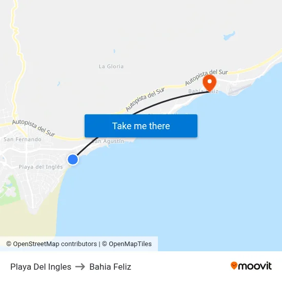 Playa Del Ingles to Bahia Feliz map