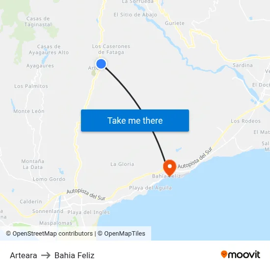 Arteara to Bahia Feliz map