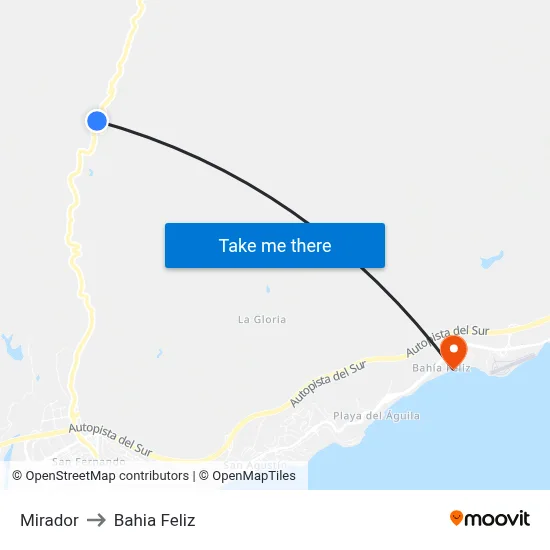 Mirador to Bahia Feliz map