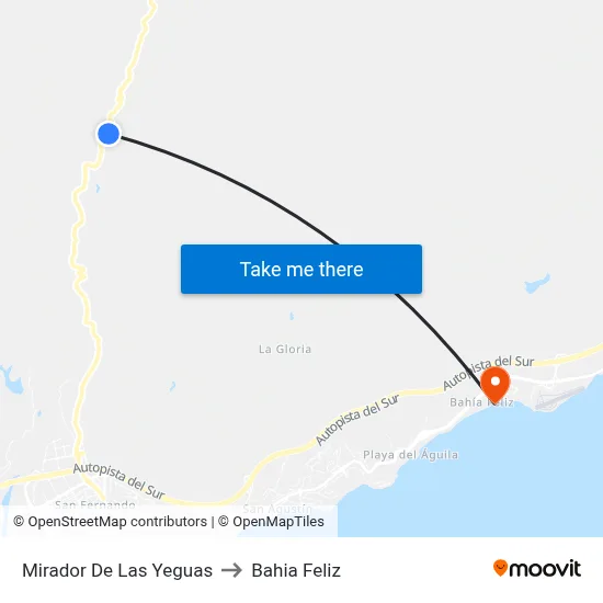 Mirador De Las Yeguas to Bahia Feliz map