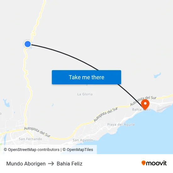 Mundo Aborigen to Bahia Feliz map