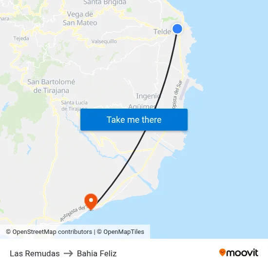 Las Remudas to Bahia Feliz map