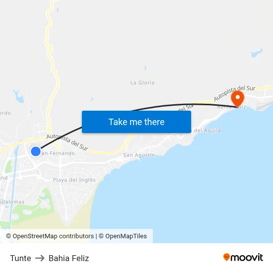 Tunte to Bahia Feliz map
