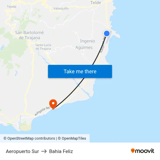Aeropuerto Sur to Bahia Feliz map