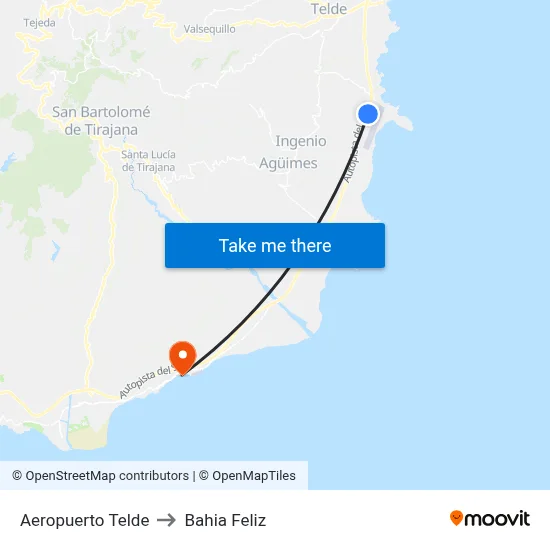 Aeropuerto Telde to Bahia Feliz map