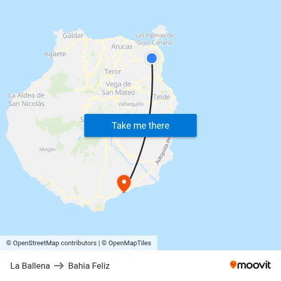La Ballena to Bahia Feliz map