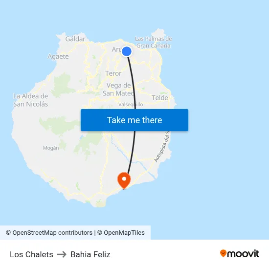 Los Chalets to Bahia Feliz map