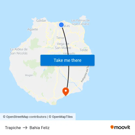 Trapiche to Bahia Feliz map