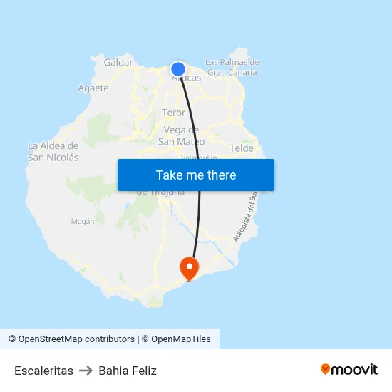 Escaleritas to Bahia Feliz map