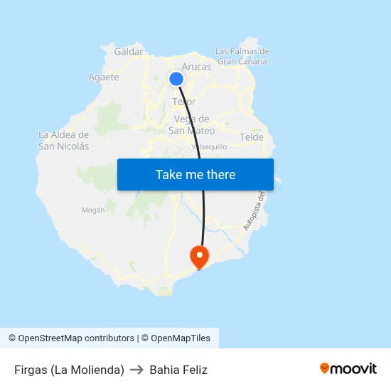 Firgas (La Molienda) to Bahia Feliz map