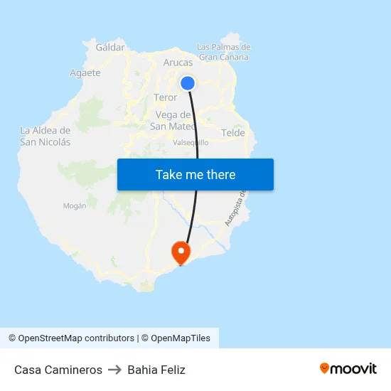 Casa Camineros to Bahia Feliz map