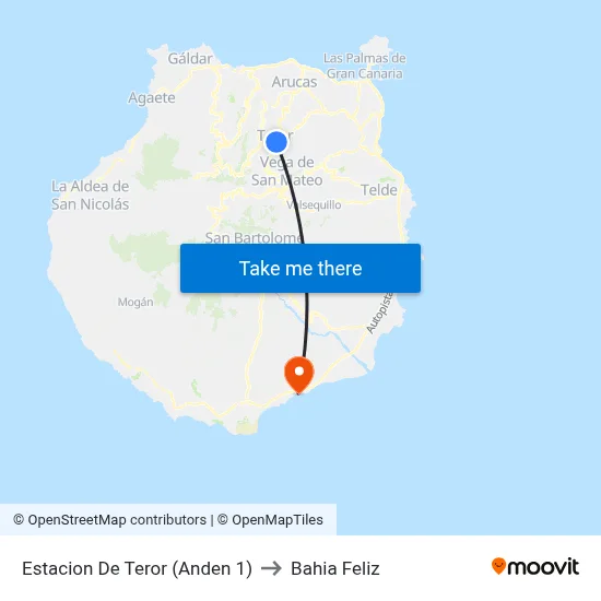 Estacion De Teror (Anden 1) to Bahia Feliz map