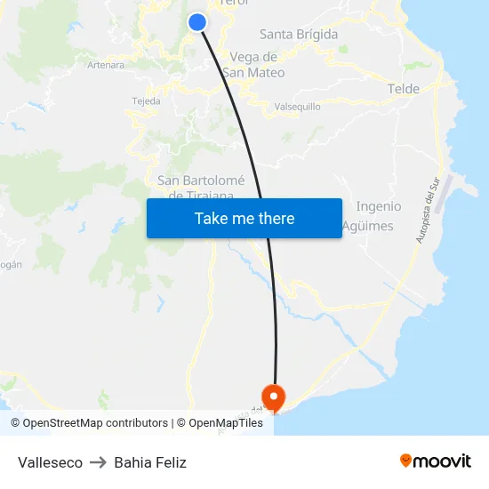 Valleseco to Bahia Feliz map