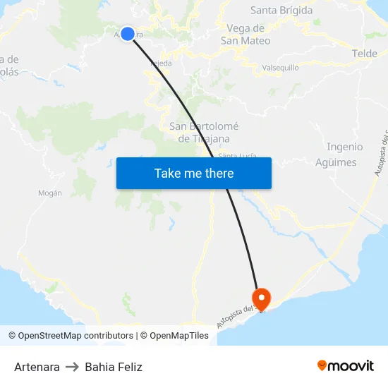 Artenara to Bahia Feliz map