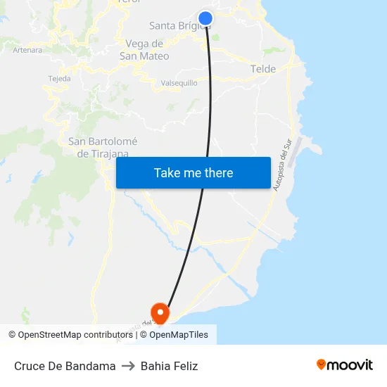 Cruce De Bandama to Bahia Feliz map