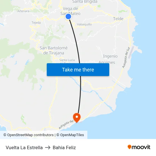 Vuelta La Estrella to Bahia Feliz map