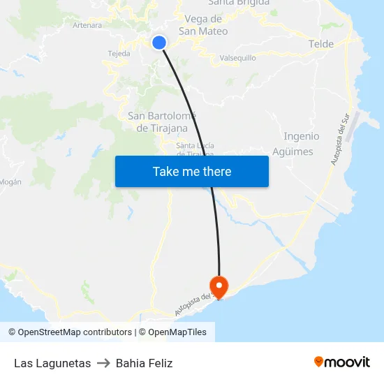 Las Lagunetas to Bahia Feliz map