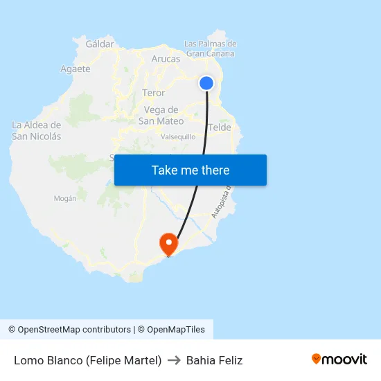 Lomo Blanco (Felipe Martel) to Bahia Feliz map