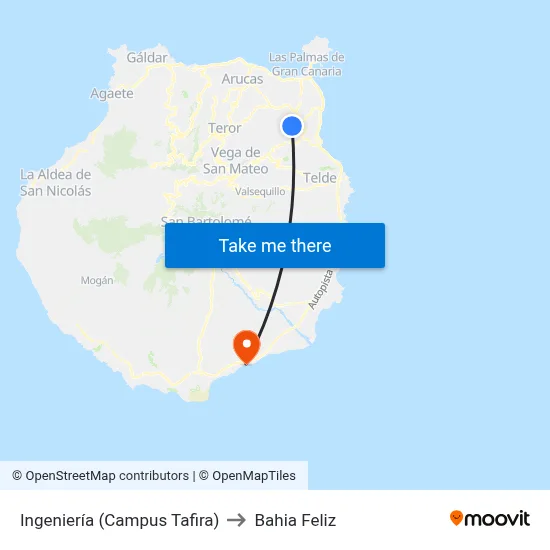 Ingeniería (Campus Tafira) to Bahia Feliz map