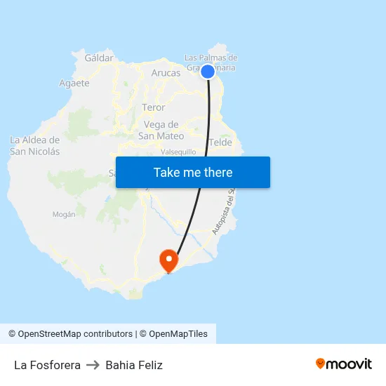 La Fosforera to Bahia Feliz map