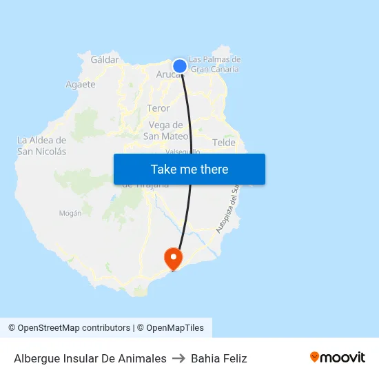 Albergue Insular De Animales to Bahia Feliz map