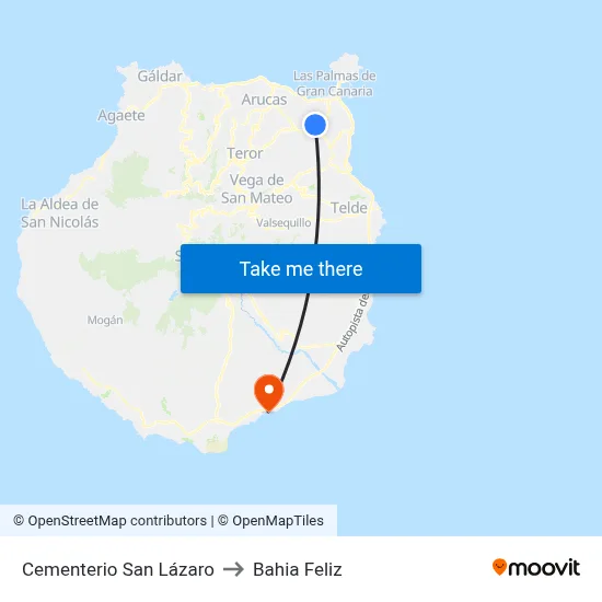 Cementerio San Lázaro to Bahia Feliz map