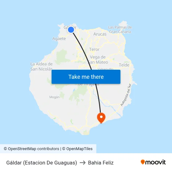 Gáldar (Estacion De Guaguas) to Bahia Feliz map