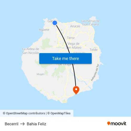 Becerril to Bahia Feliz map