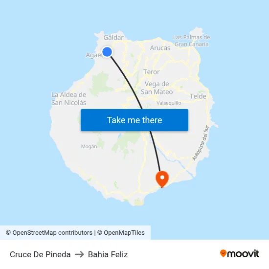 Cruce De Pineda to Bahia Feliz map