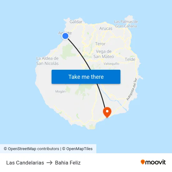 Las Candelarias to Bahia Feliz map